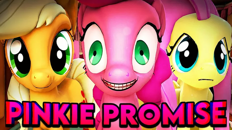 Gameplay video cover for PINKIE PROMISE: Applejack, Pinkie Pie and Fluttershy in close-up, the chapter’s voiced characters
